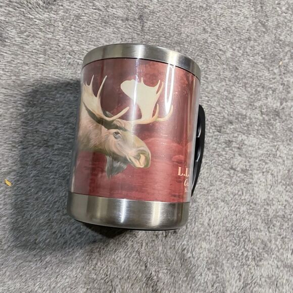 LL Bean Coffee Mug Tin Metal Cup Camping Outdoors Office Work Travel Moose - Picture 9 of 11